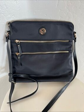 Versace-Inspired Black Crossbody Bag with Gold Accents- Anne Klein